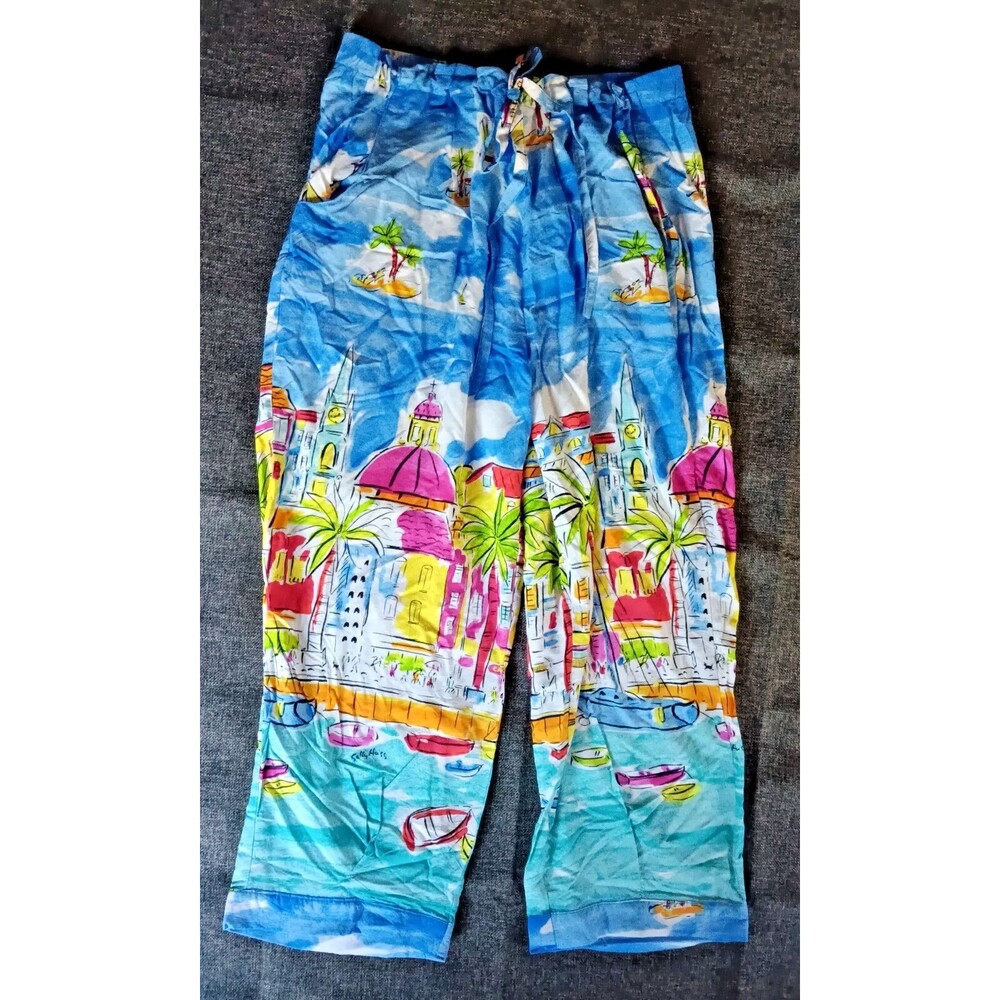 Pants size XL New Line Two womans colorful lightweight beach clam digger lounger